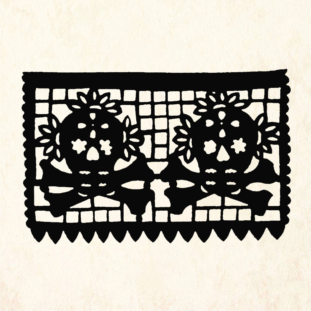 StampaFe Papel Picado, Craneo Two Skull Banner Rubber Stamp 2.25 x 1.5