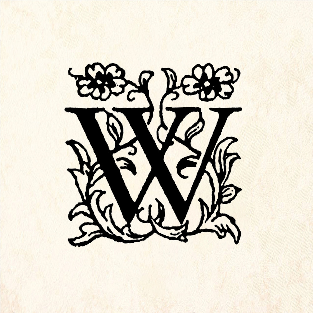StampaFe Letter W, flowery Letter W - Rubber Stamp 1 x 1