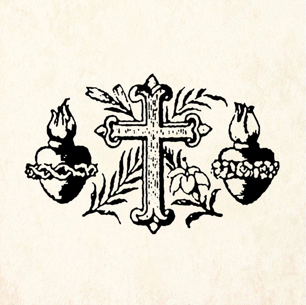 StampaFe Cross and Two Sacred Hearts Rubber Art Stamp