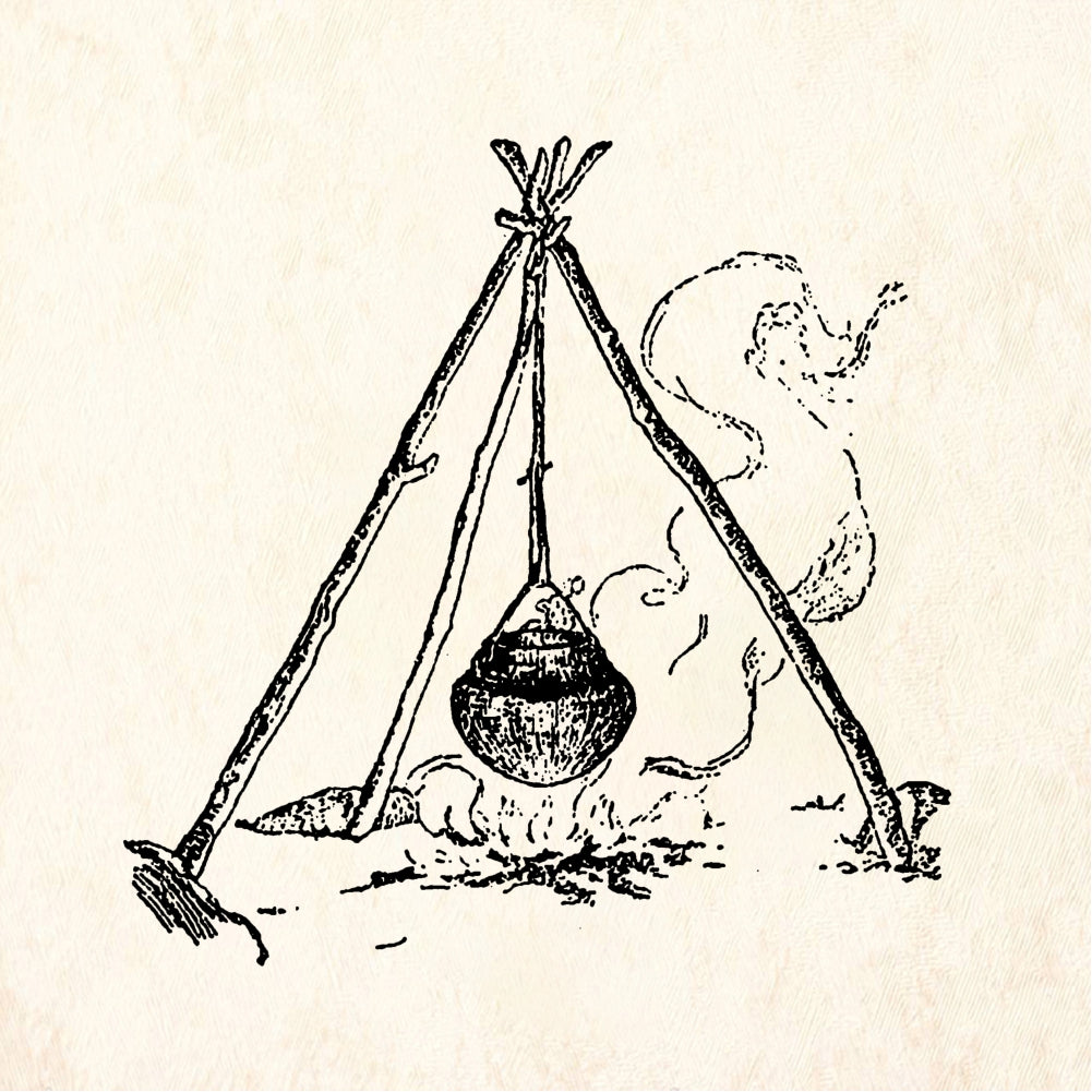 StampaFe Indian Cooking Pot Campfire Scene Rubber Art Stamp