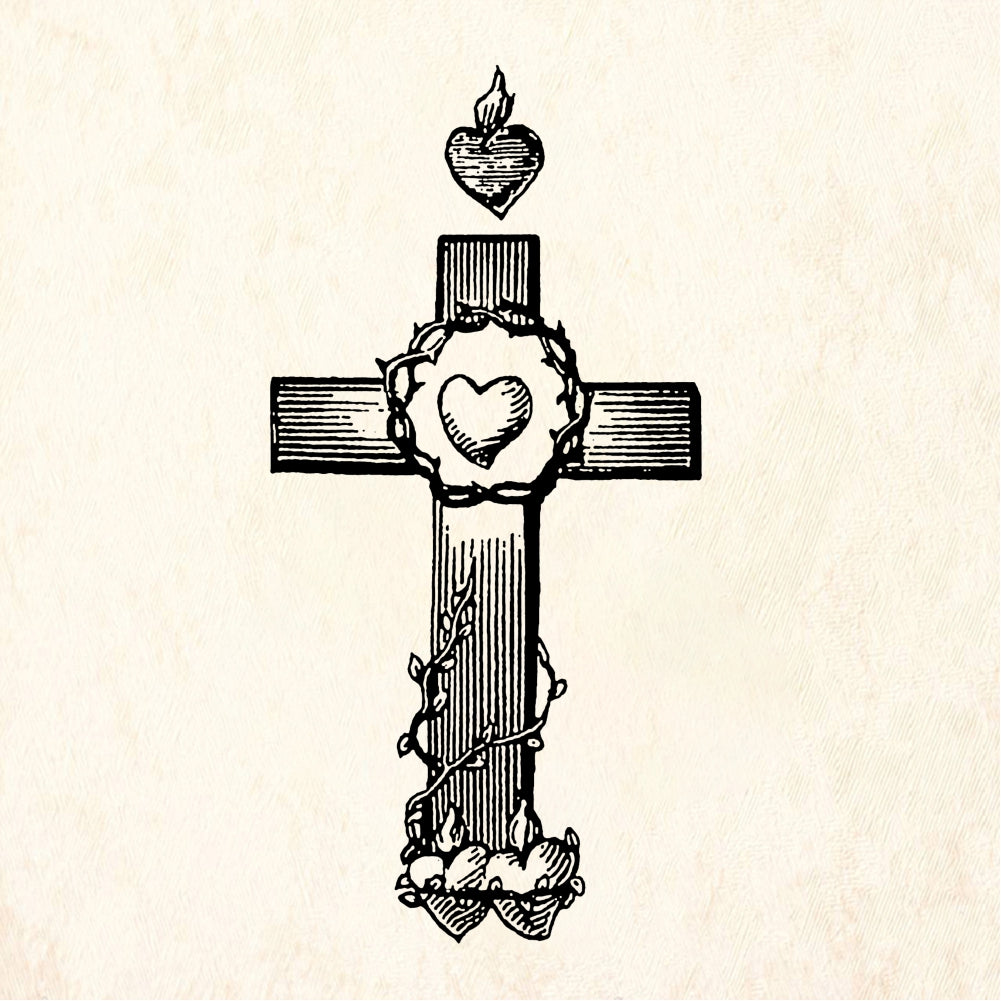 StampaFe Sacred Heart Cross Rubber Art Stamp