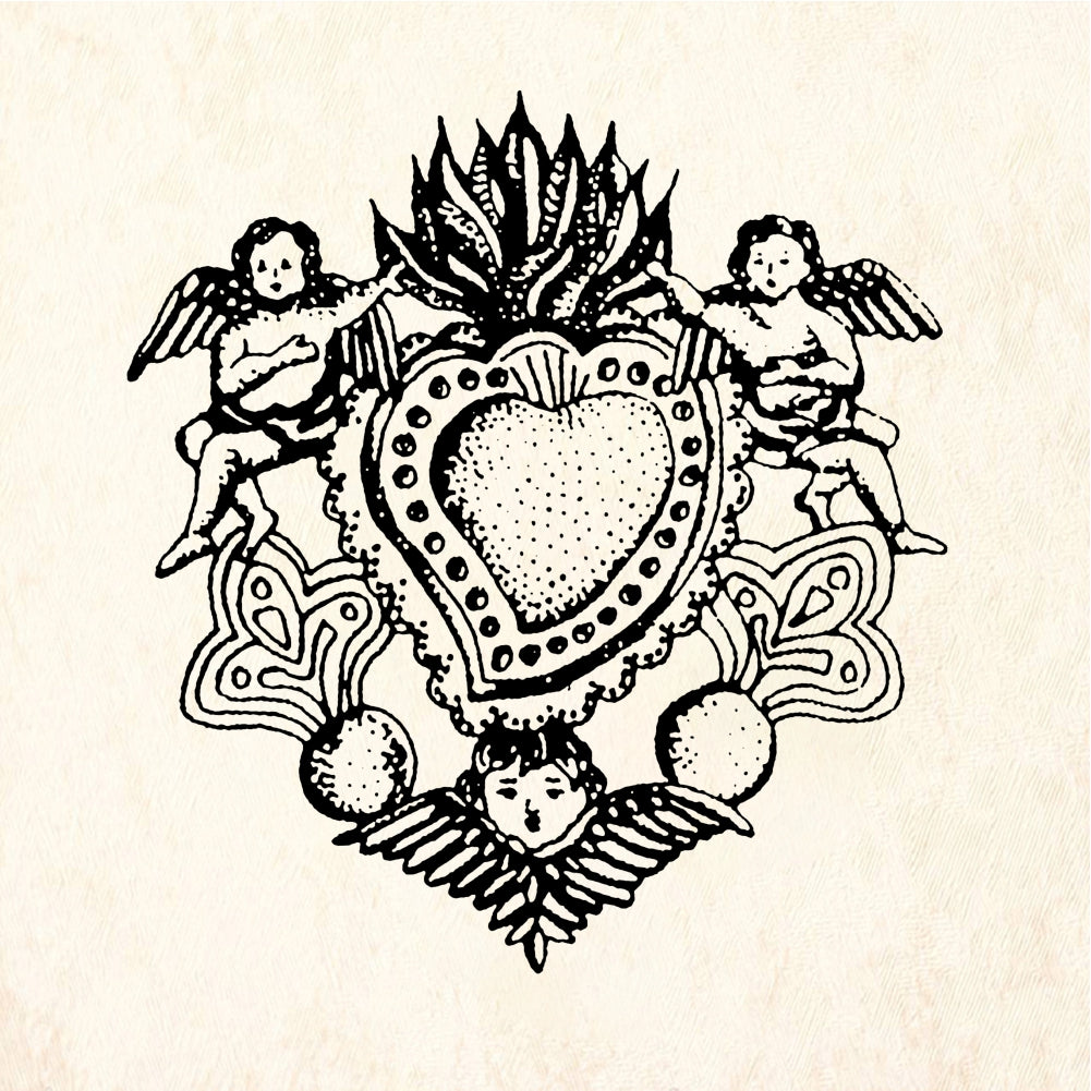 StampaFe Cupid Sacred Heart Cherubs and Flaming Rubber Stamp