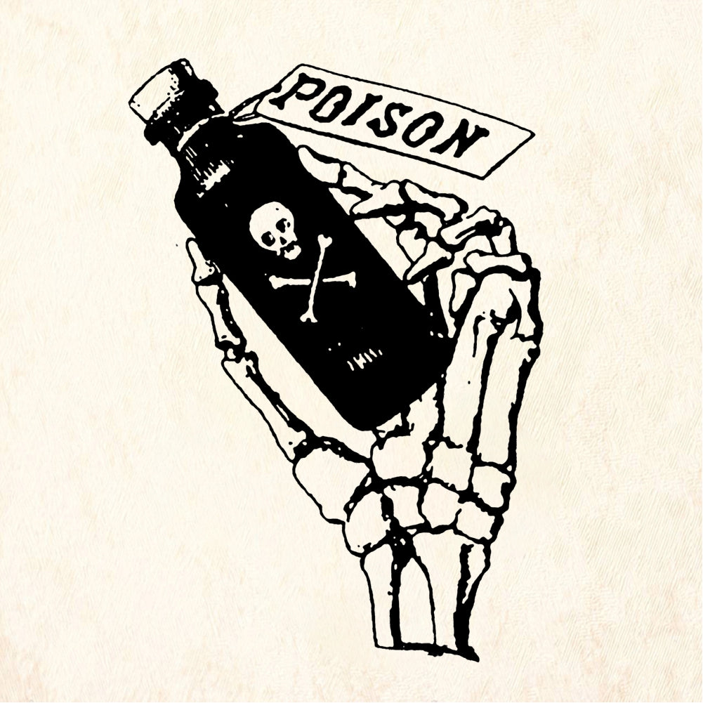 StampaFe Skeleton Hand Holding Poison Bottle Rubber Stamp 1.25 x 1.75