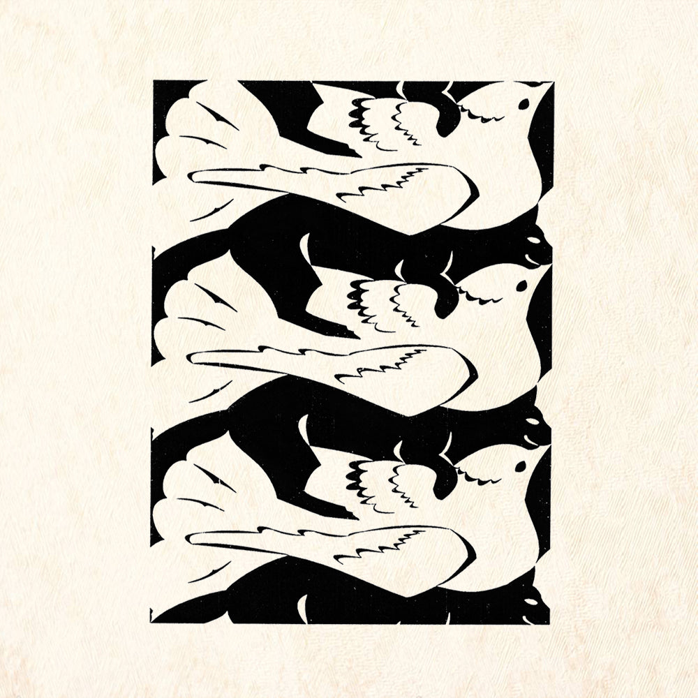 StampaFe White Bird Black Cat Large Mixed Media Rubber Art Stamp