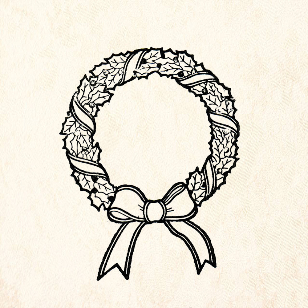 StampaFe Wreath w Bow Christmas Rubber Art Stamp