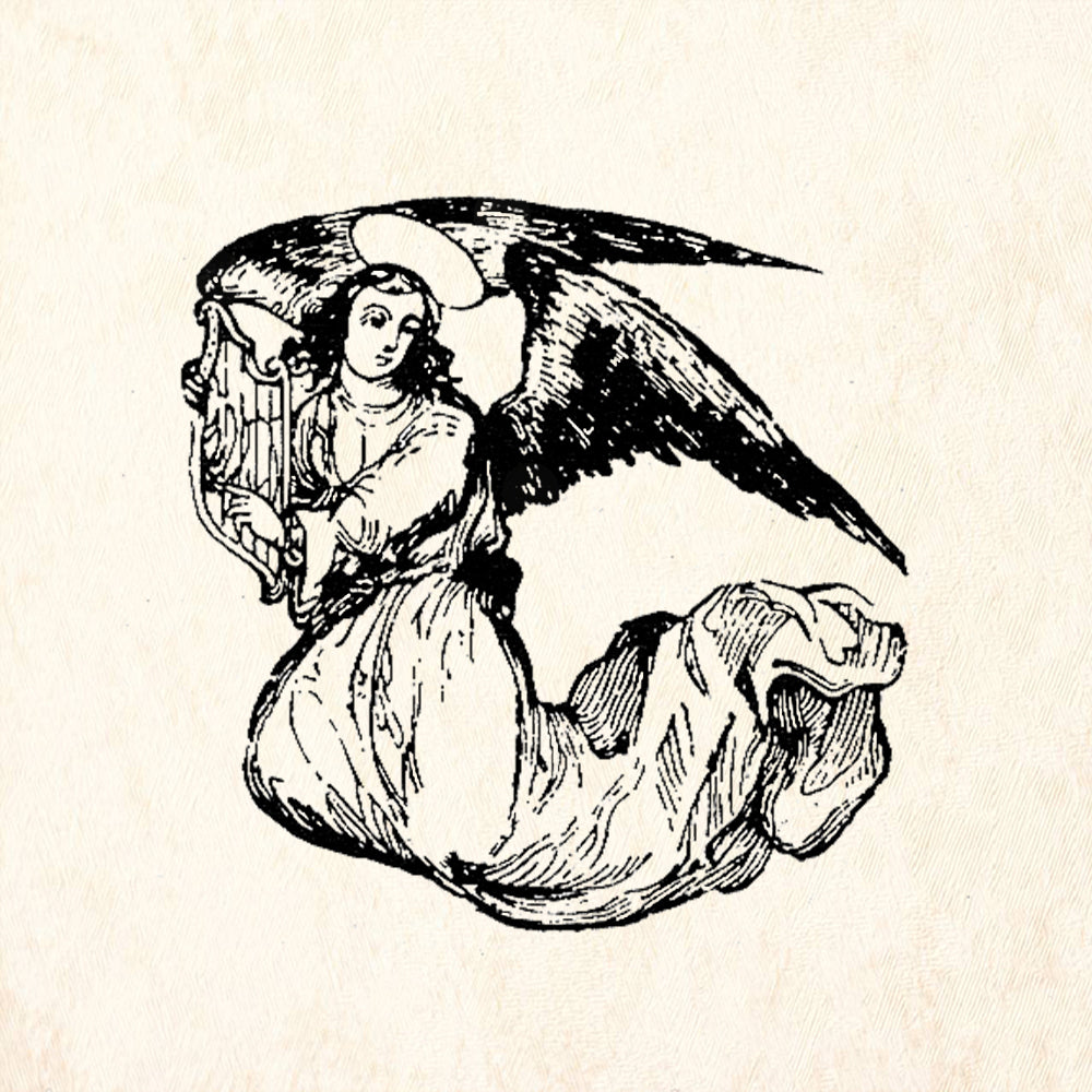 StampaFe Angel w Lute Vintage Rubber Art Stamp
