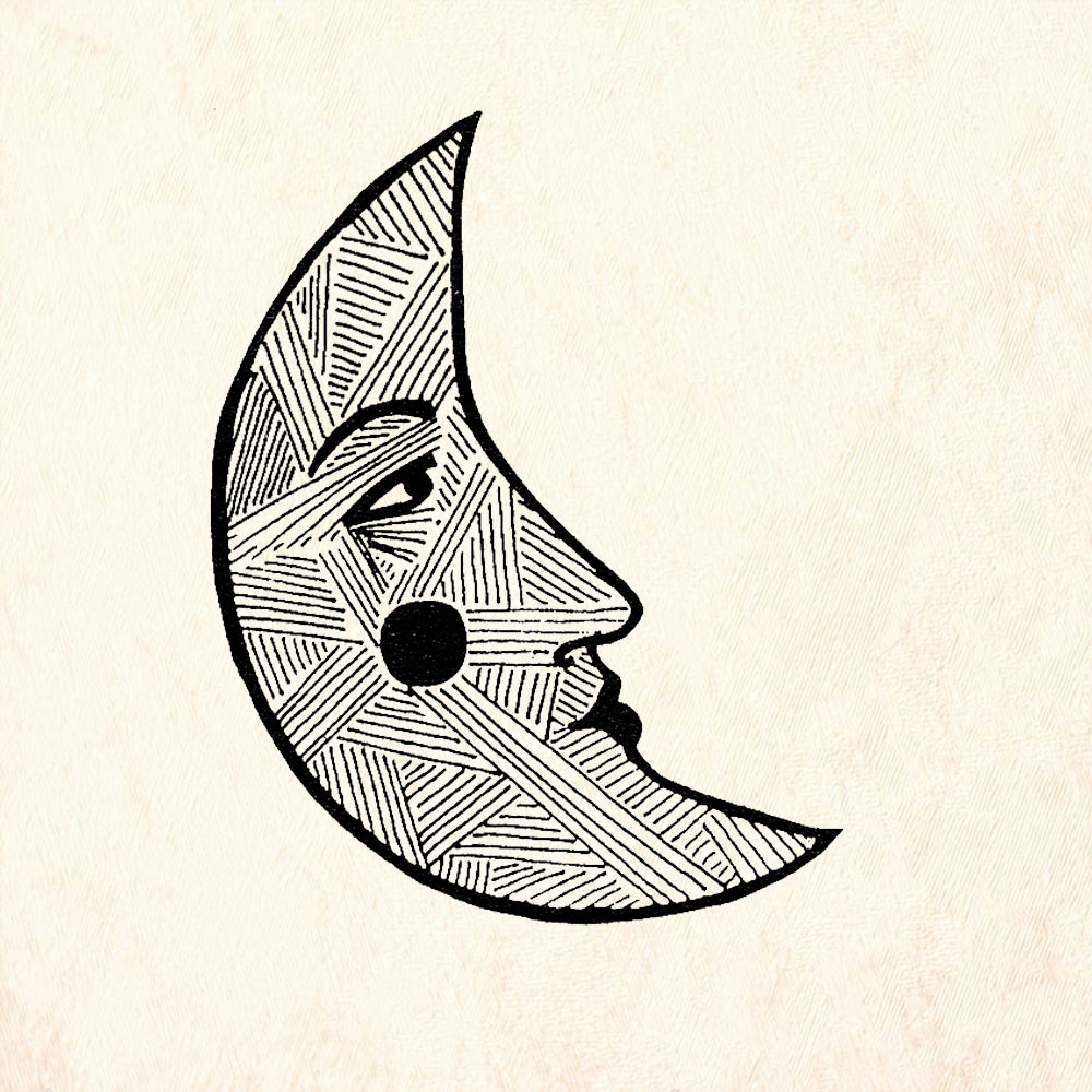 StampaFe Quarter Moon Face with Lines Rubber Art Stamp