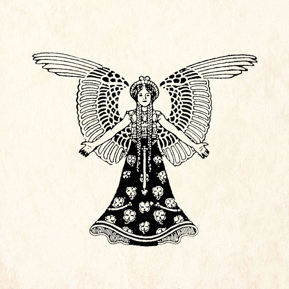StampaFe Art Nouveau Angel Frontal Wings Ornate Rubber Art Stamp