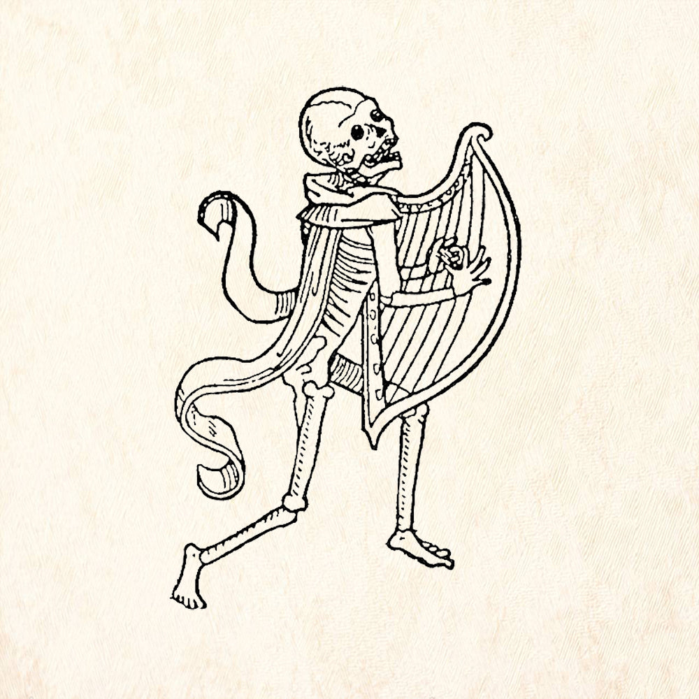 StampaFe Bojangles Skeleton Playing Harp Halloween Rubber Art Stamp