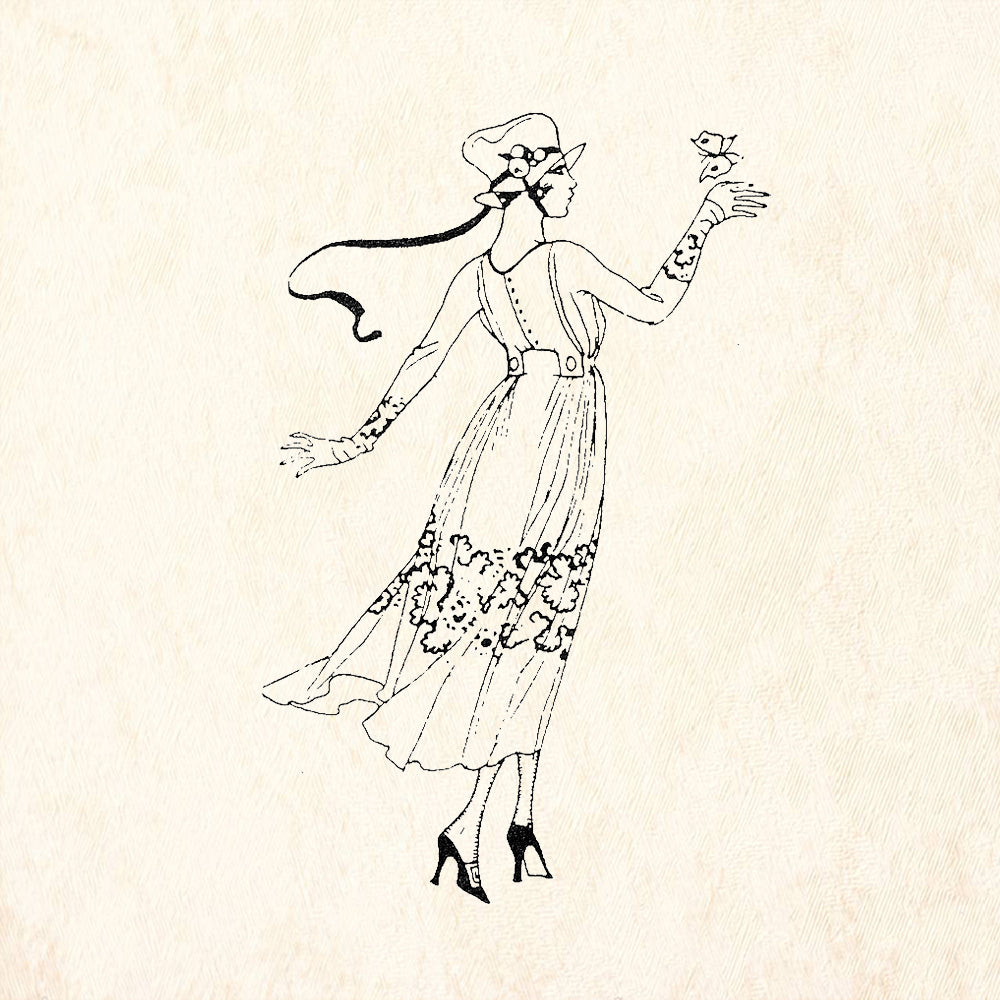 StampaFe Olivia 1920s Fashion Woman Wide Brim Hat Rubber Art Stamp