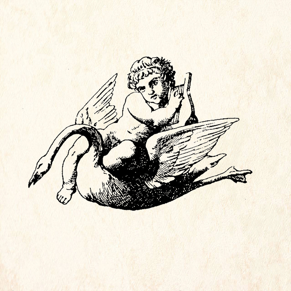 StampaFe Cupid on Swan Classical Cherub Rubber Art Stamp