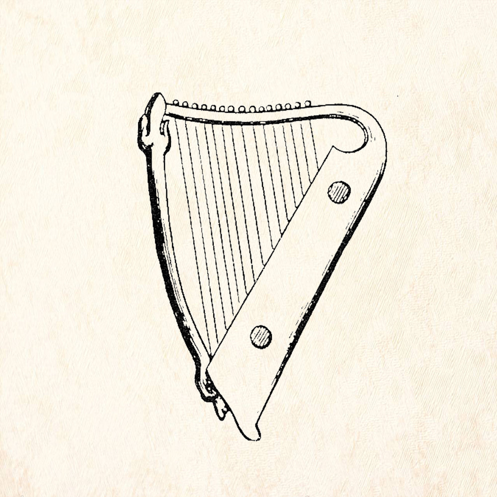StampaFe Large Lap Harp Stringed Musical Instrument Rubber Art Stamp