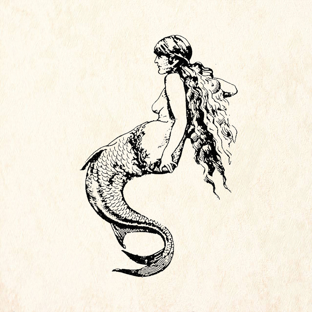 StampaFe Mermaid Facing Left Flowing Hair Fantasy Rubber Art Stamp