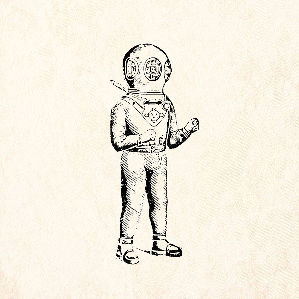 StampaFe Large Vintage Deep Sea Diver Rubber Art Stamp