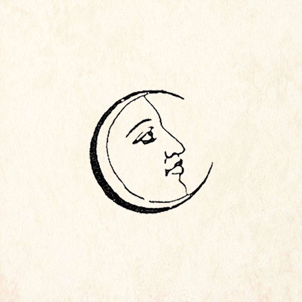 StampaFe First Quarter Moon Crescent Face Celestial Rubber Art Stamp