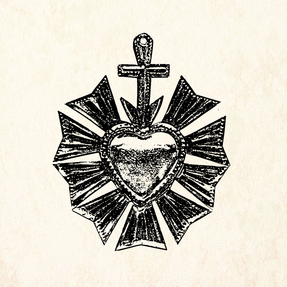 StampaFe Sacred Heart Three Cross and Rays Rubber Art Stamp