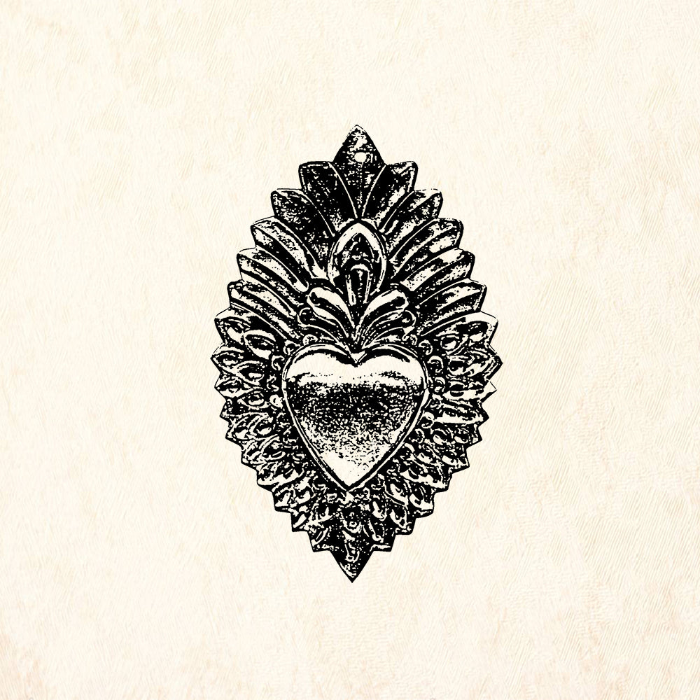StampaFe Sacred Heart, 2 Folk Art Rubber Art Stamp