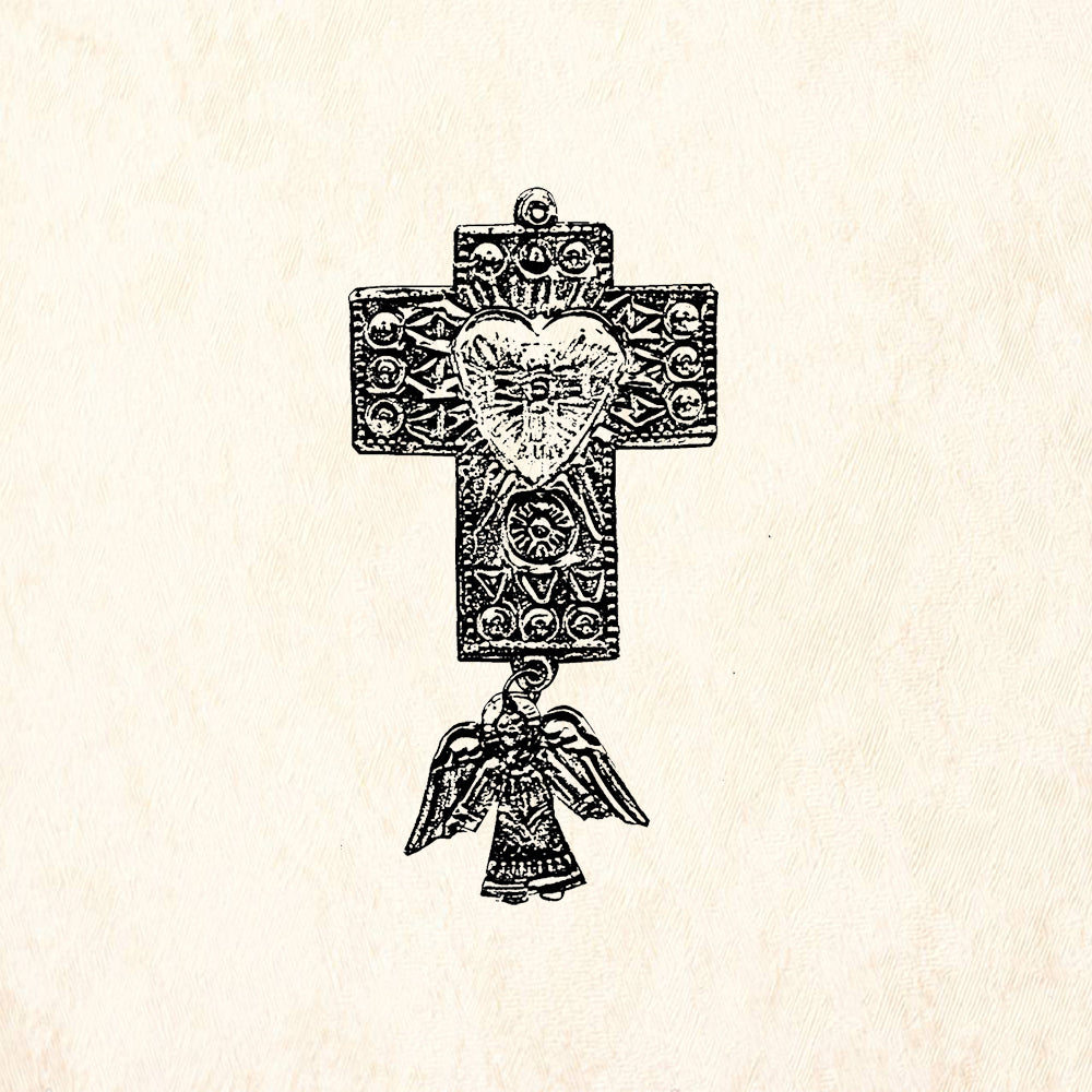 StampaFe Cross with Angel Folk Art Rubber Art Stamp