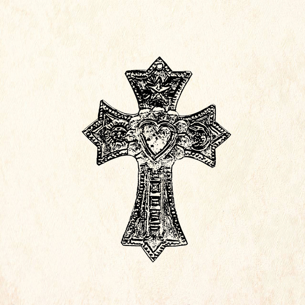 StampaFe Cross with Center Heart Southwest Rubber Art Stamp