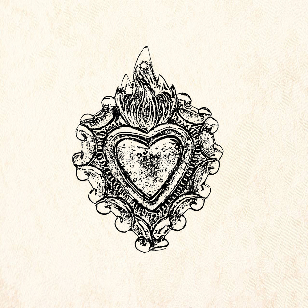 StampaFe Flame Heart Folk Art Rubber Art Stamp