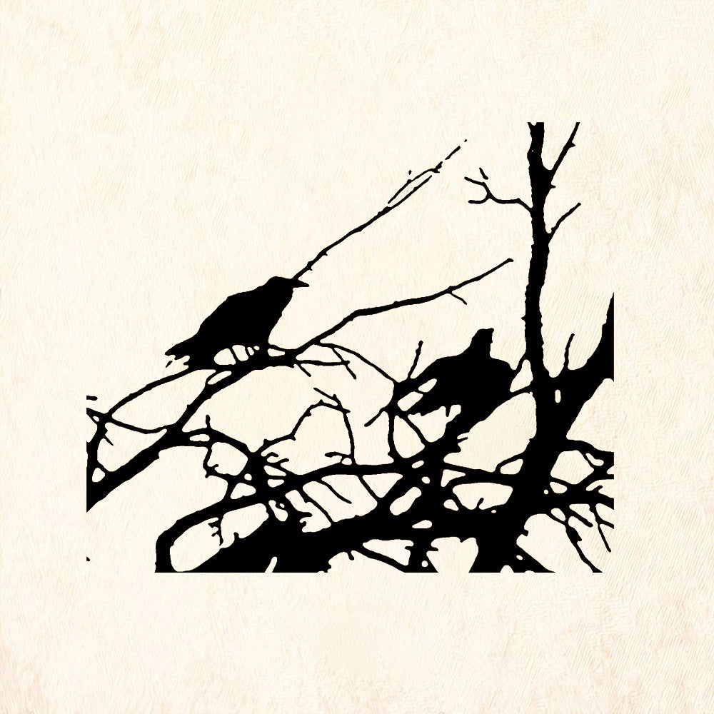 StampaFe Two Ravens In Tree Rubber Art Stamp