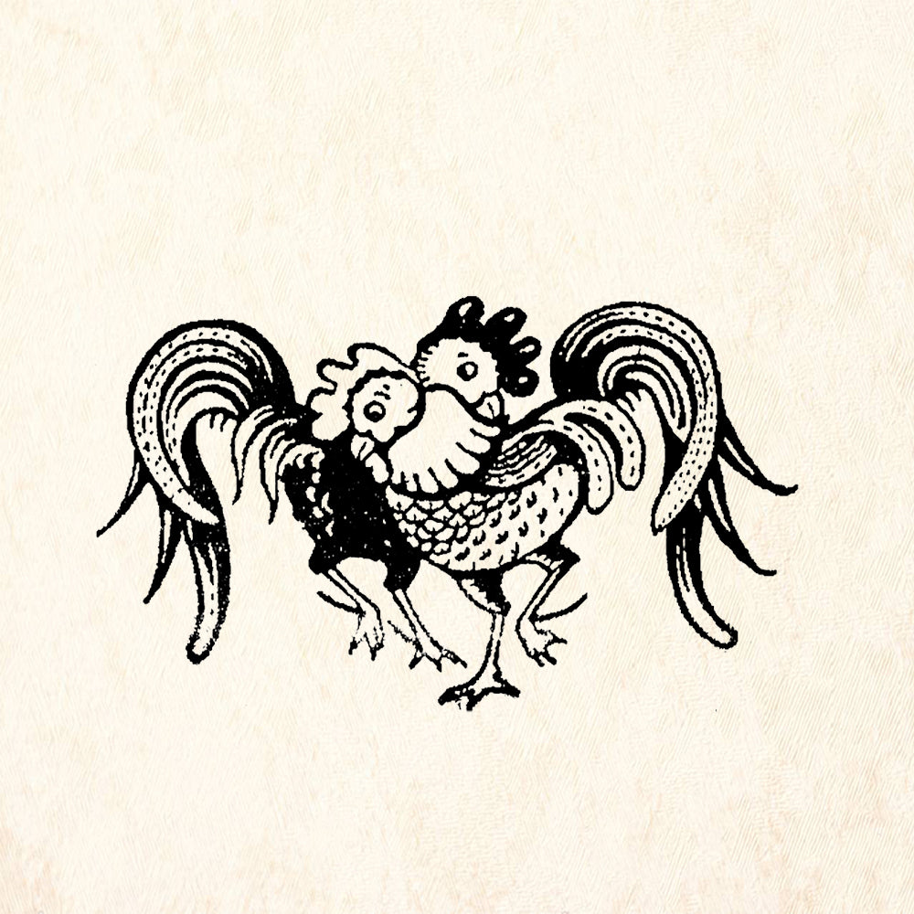 StampaFe Two Roosters Folk Art Rubber Art Stamp