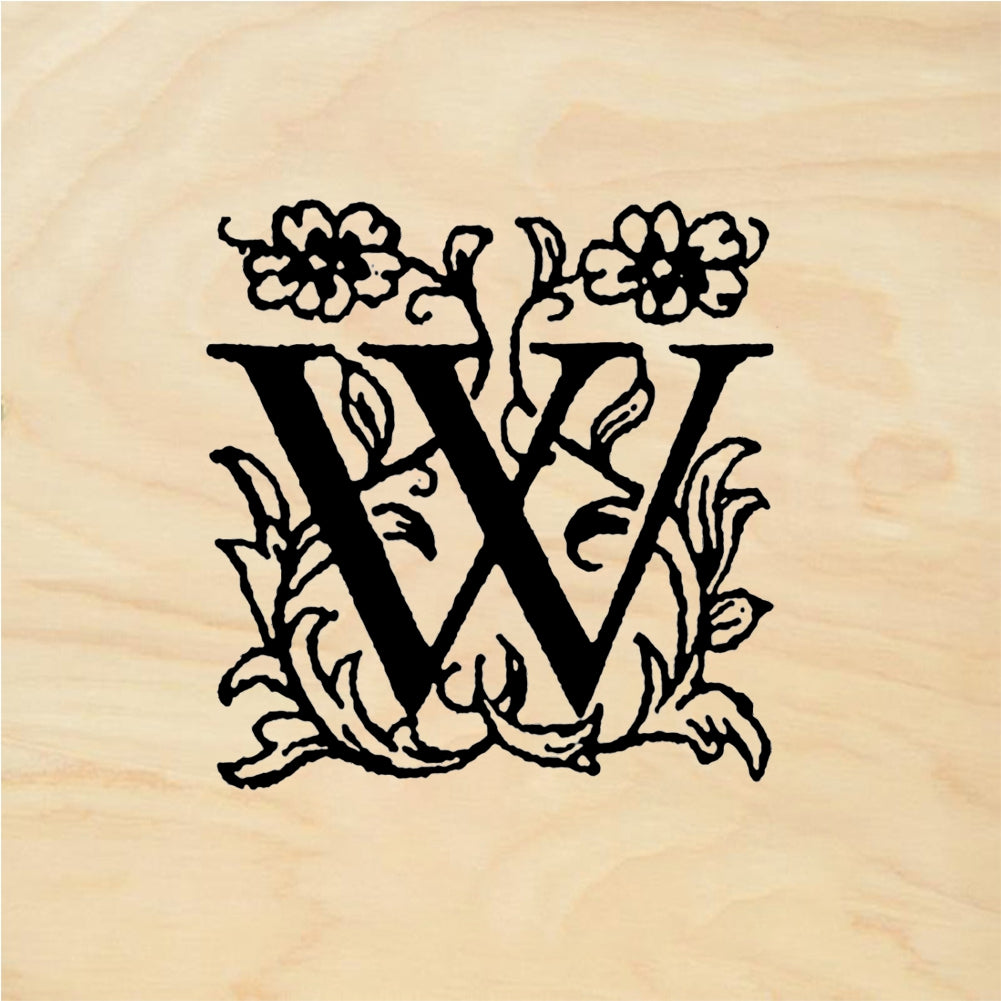 StampaFe Letter W, flowery Letter W - Rubber Stamp 1 x 1