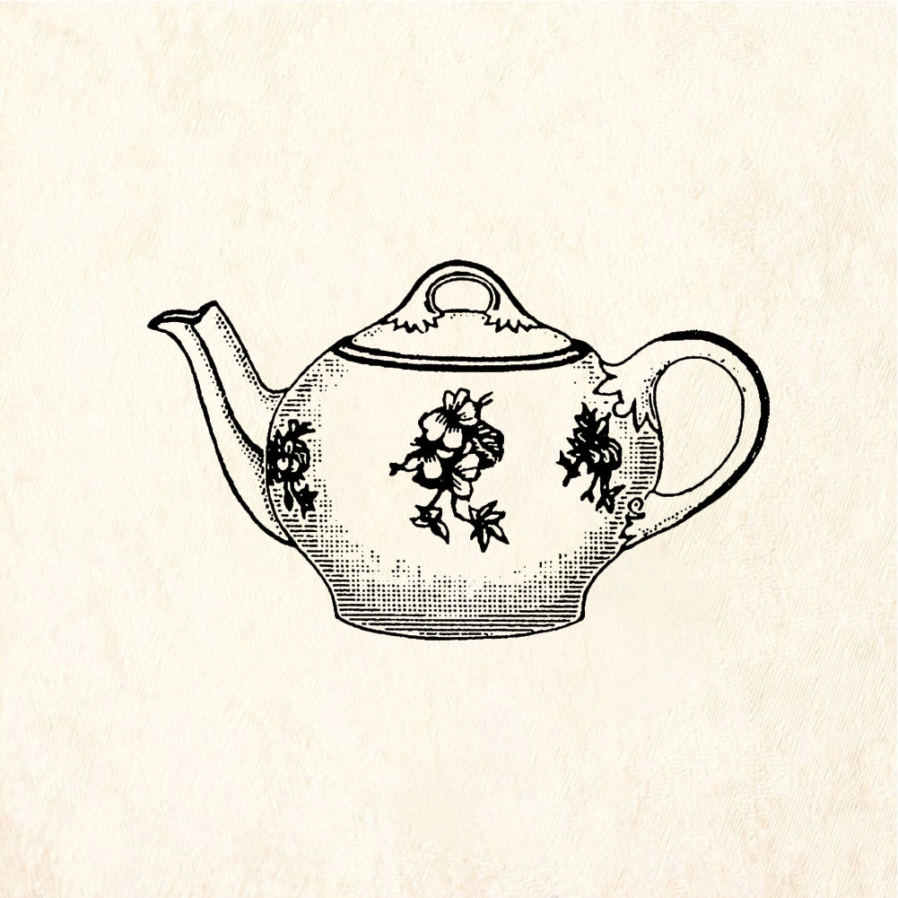 StampaFe Floral Tea Pot - Rubber Stamp 1.5 x 1