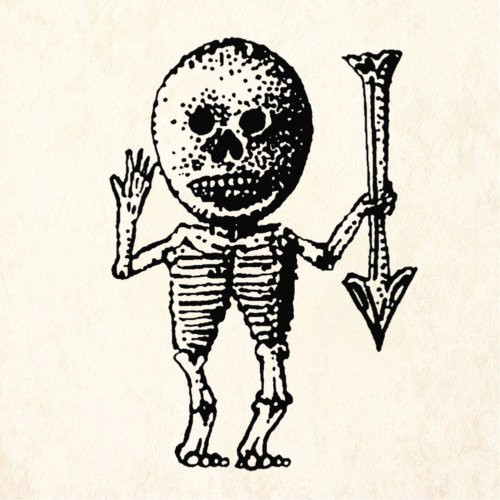 StampaFe Listening Skeleton Folk Art Rubber Stamp 1.25 x 1.5