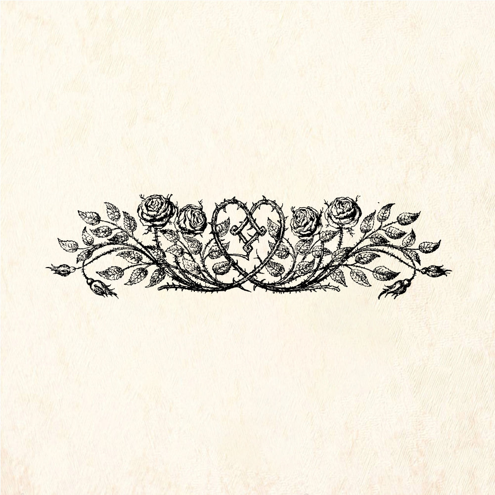 StampaFe Thorny heart with roses Thorny Rose Heart - Rubber Stamp 5.25 x 1.25