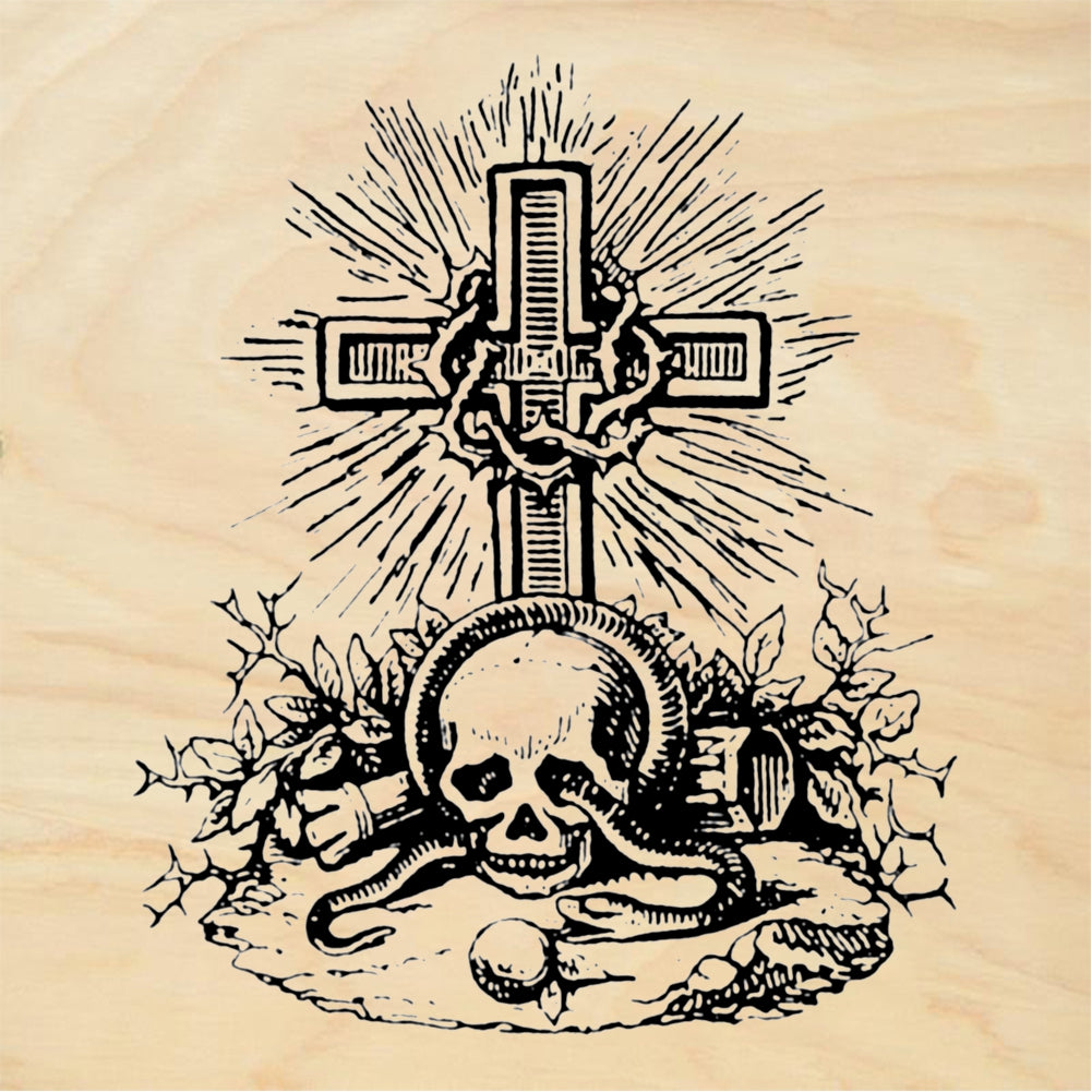 StampaFe Cross & Skull Cross with Skull Memento Mori - Rubber Stamp 2 x 1.5
