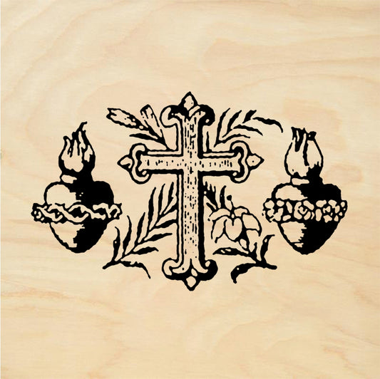 StampaFe Cross & Two Sacred Hearts - Rubber Stamp 1.75 x 1.5