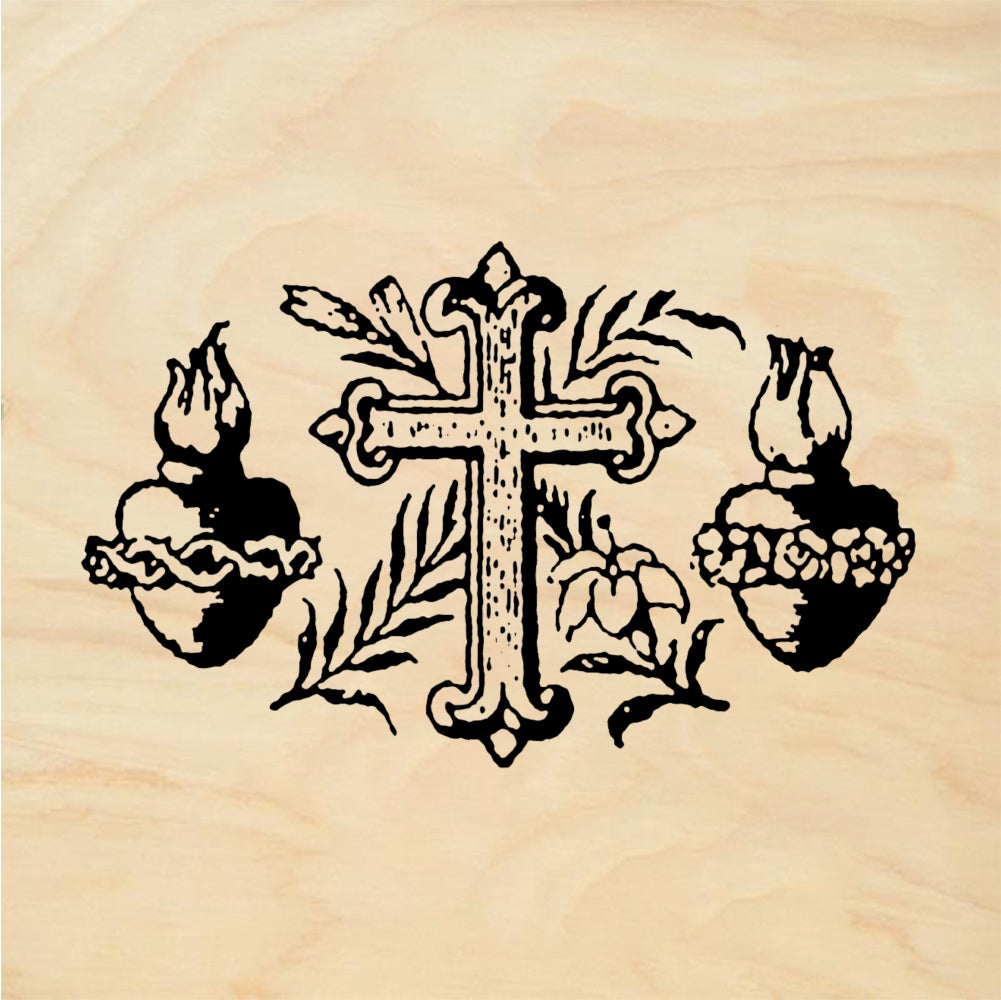 StampaFe Cross and Two Sacred Hearts Rubber Art Stamp