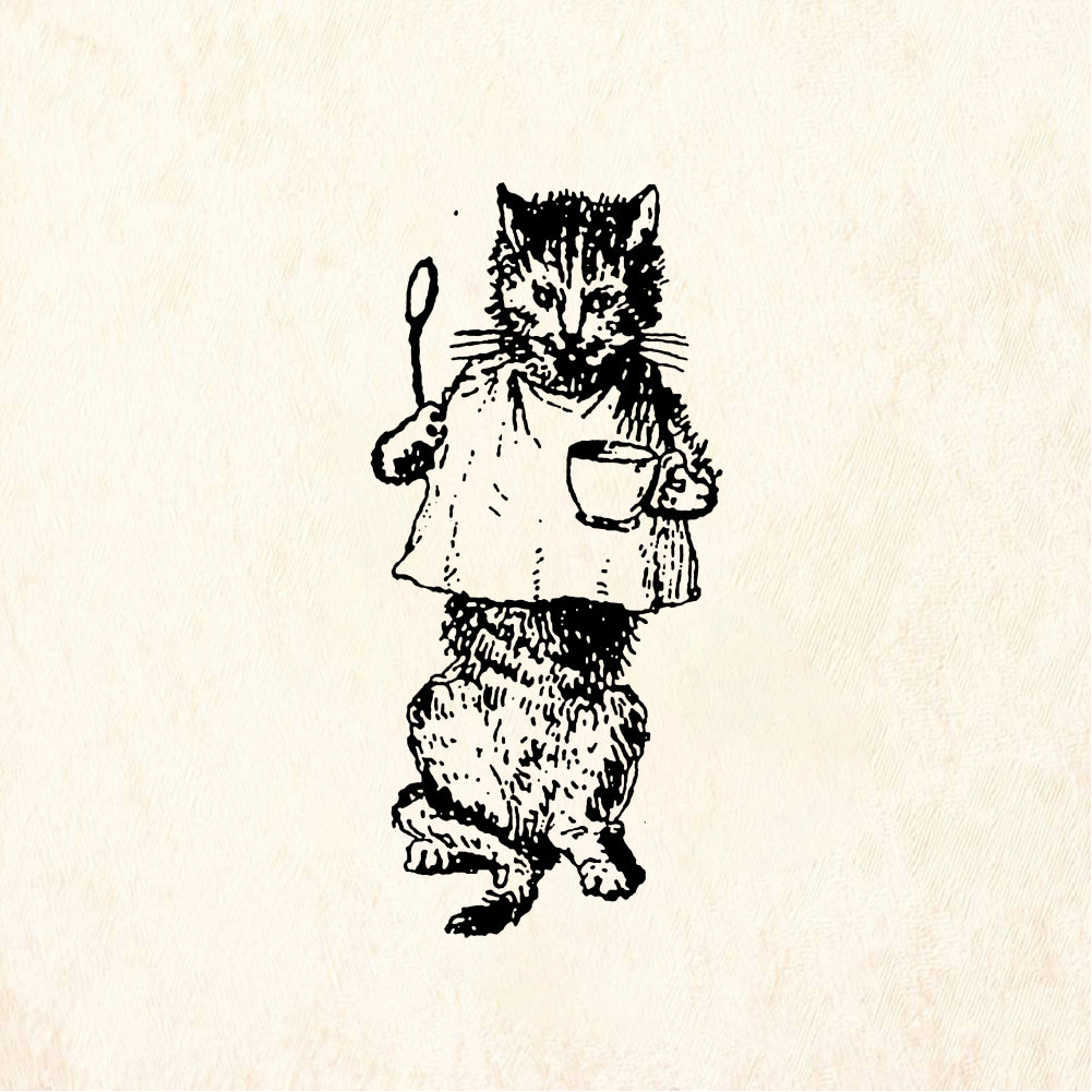 StampaFe Coffee cat Lounging - Rubber Stamp 1 x 0.75