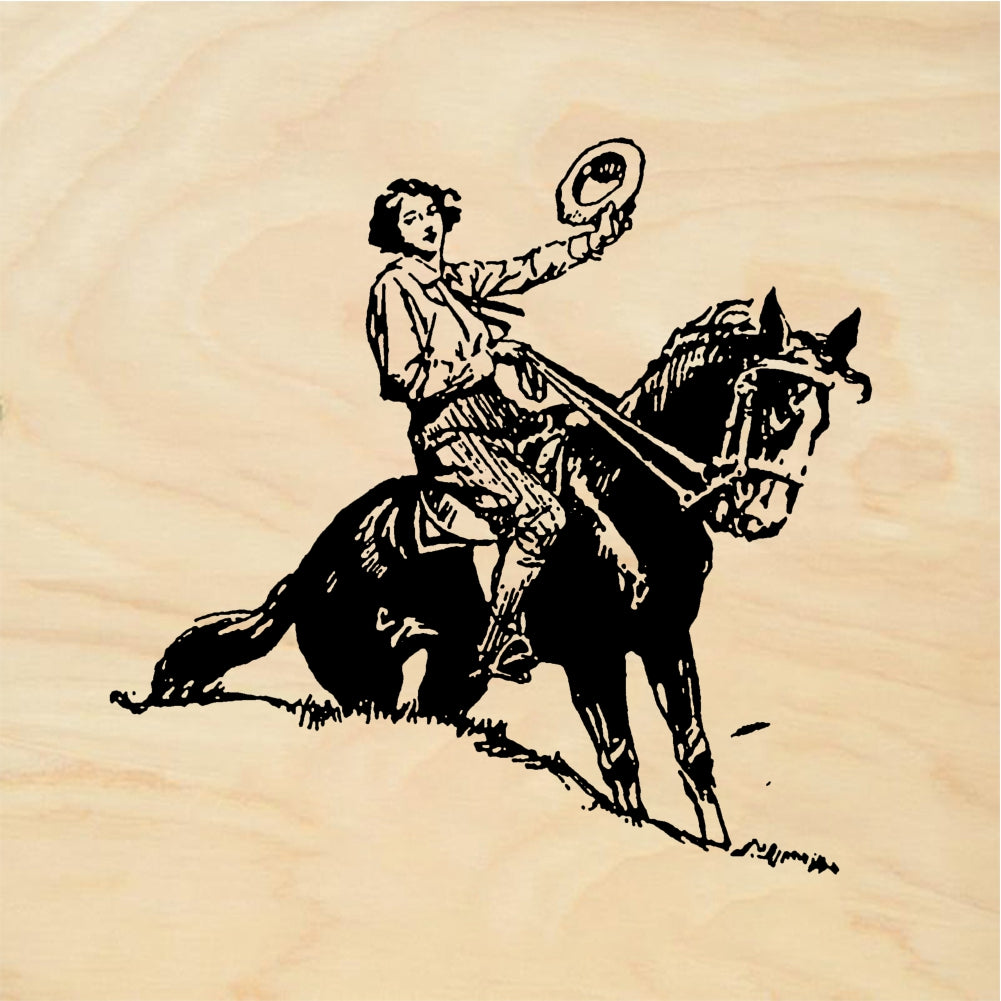 StampaFe Cowgirl waving - Rubber Stamp 1.5 x 1.5