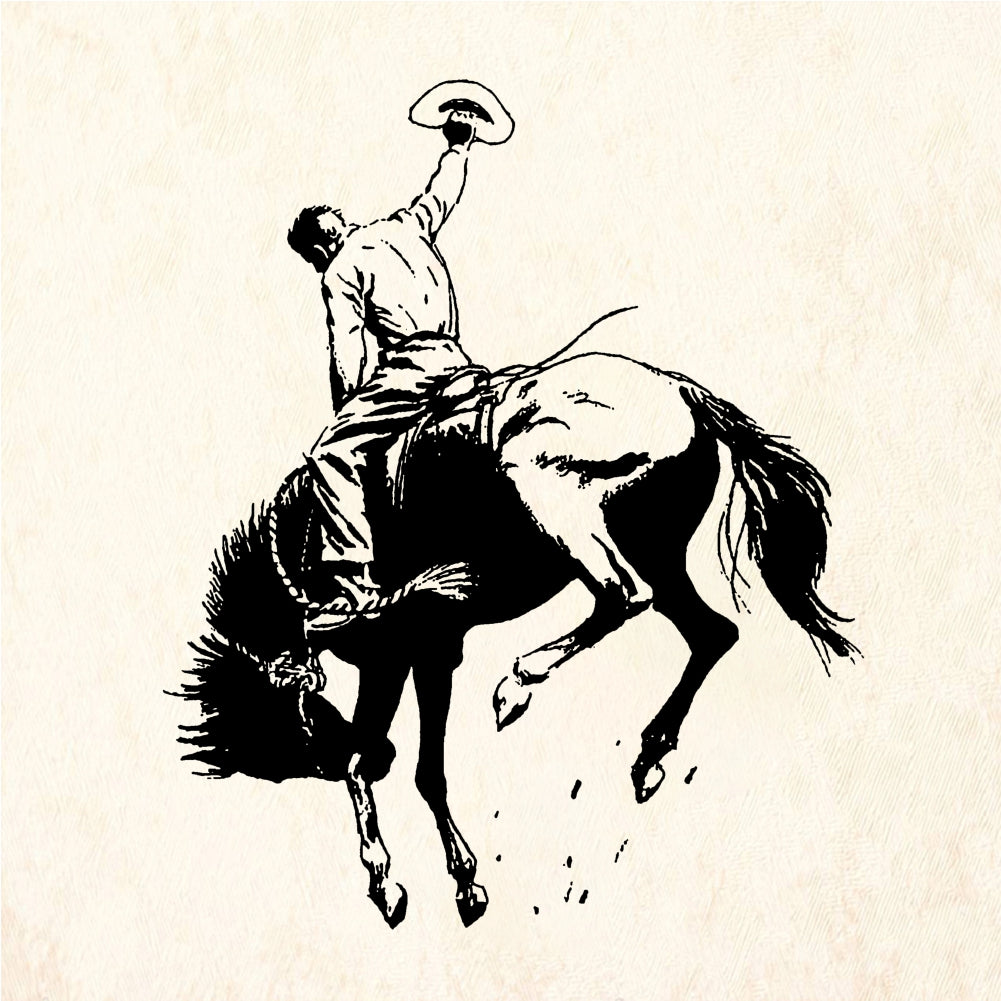 StampaFe Bucking Bronco Back View Rodeo Cowboy Rubber Art Stamp