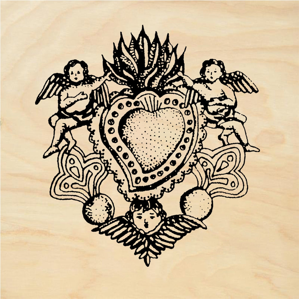 StampaFe Cupid Sacred Heart Cherubs and Flaming Rubber Stamp