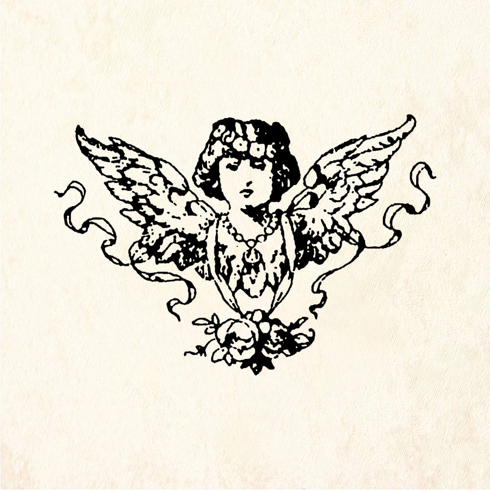 StampaFe Angel Head With Ribbons Rubber Art Stamp