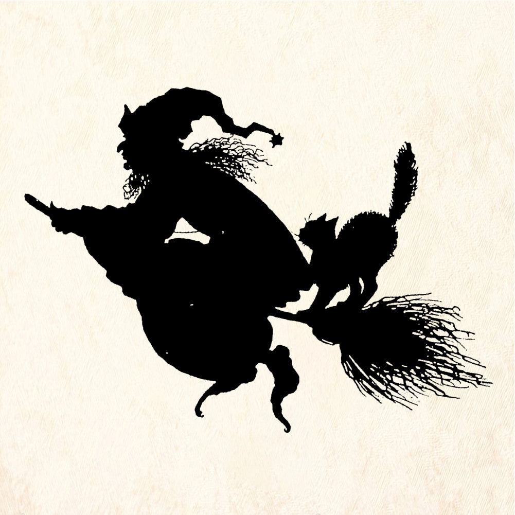 StampaFe Witch on a Broomstick with Cat Rubber Stamp 2.75 x 2