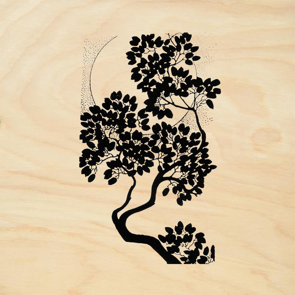 StampaFe Bonsai with Moon Botanical Rubber Art Stamp
