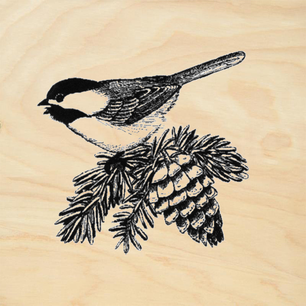 StampaFe Chickadee Pine Branch Bird Rubber Art Stamp
