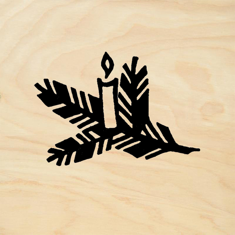 StampaFe Candle on Pine Branch Left Holiday Rubber Art Stamp