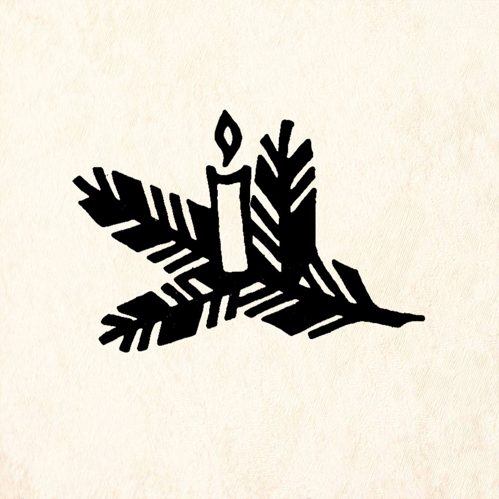 StampaFe Candle on Pine Branch Left Holiday Rubber Art Stamp