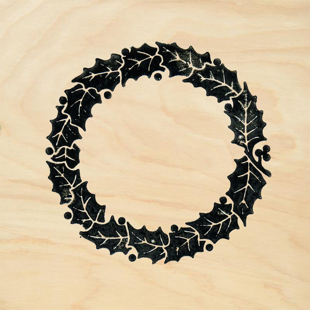 StampaFe Holly Wreath Christmas Rubber Art Stamp