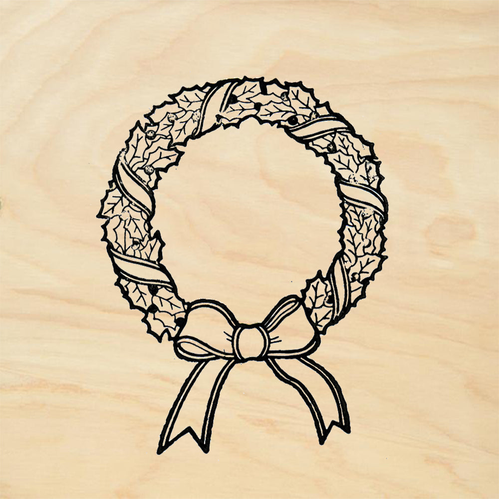 StampaFe Wreath w Bow Christmas Rubber Art Stamp