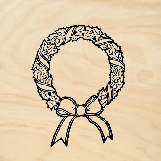 StampaFe Wreath w Bow Christmas Rubber Art Stamp