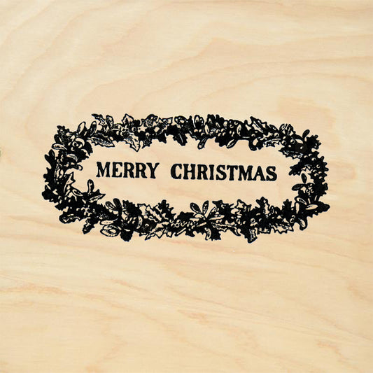 StampaFe Merry Christmas holly wreath Rubber Art Stamp