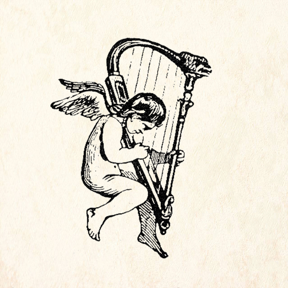 StampaFe Cherub with harp Vintage Rubber Art Stamp