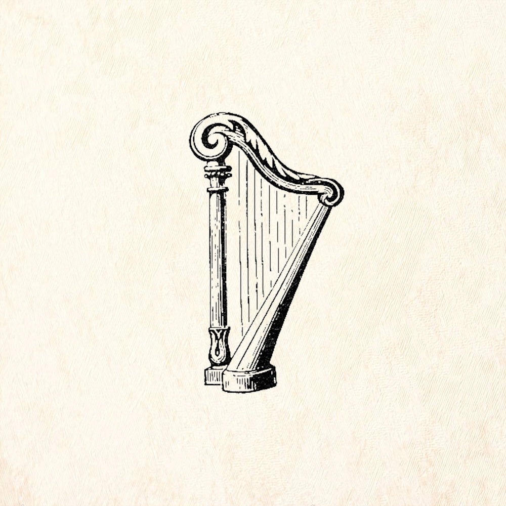 StampaFe Tiny Harp Musical Instrument Rubber Art Stamp