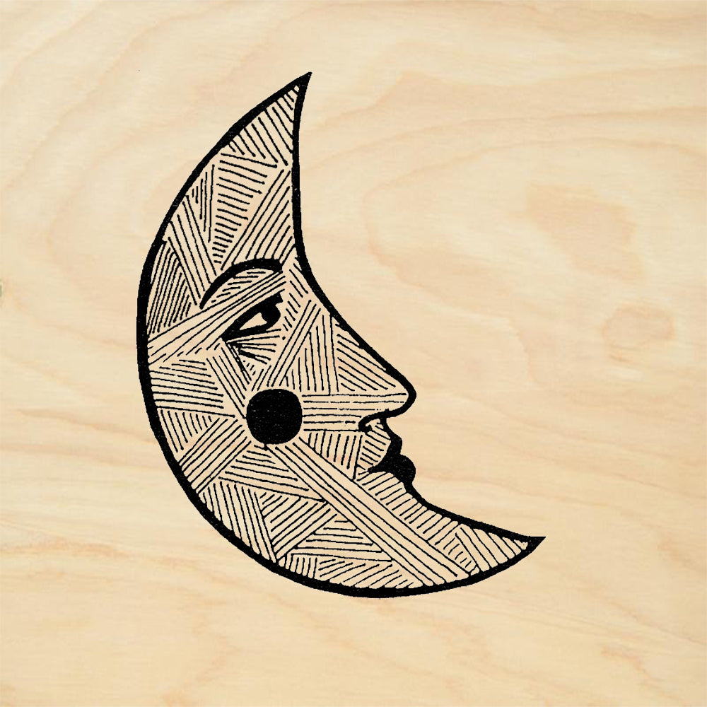StampaFe Quarter Moon with Lines Face Crescent Moon Rubber Art Stamp
